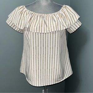 H by HALSTON Striped Ruffle short sleeve blouse size small office wear feminine